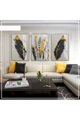 Harikabirev HARİKABİREV|SİYAH-GRİ-GOLD  SOYUT YAPRAK TÜY SETİ |ÇERÇEVELİ CAM TABLO 3LÜ DİKEY thumbnail 1