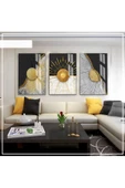 Harikabirev HARİKABİREV|SİYAH -GOLD RENK SOYUT SET 02 |ÇERÇEVELİ CAM TABLO 3LÜ DİKEY thumbnail 1