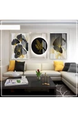 Harikabirev HARİKABİREV|GRİ-SİYAH-GOLD SOFT SOYUT YAPRAK SETİ |ÇERÇEVELİ CAM TABLO 3LÜ DİKEY thumbnail 1