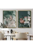 Harikabirev HARİKABİREV|SOFT KOYU YEŞİL ÇİÇEK YAPRAKLAR KOMBİNİ |ÇERÇEVELİ CAM TABLO  2Lİ DİKEY thumbnail 1