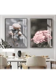 Harikabirev HARİKABİREV|SOFT PEMBE ÇİÇEK KOMBİNİ 01 |ÇERÇEVELİ CAM TABLO  2Lİ DİKEY thumbnail 1