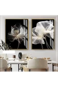 Harikabirev HARİKABİREV|BEYAZ SİYAH RENK ÇİÇEK KOMBİNİ 01 YENİ|ÇERÇEVELİ CAM TABLO  2Lİ DİKEY thumbnail 1