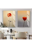 Harikabirev HARİKABİREV|KIRMIZI ÇİÇEK KOMBİNİ YENİ 001 |ÇERÇEVELİ CAM TABLO  2Lİ DİKEY thumbnail 1