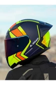 LS2 RAPID 2 RACE EXTRA MAT NEON SARI-NAVY MAVİ KASK - 1