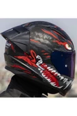 LS2 Rapıd 2 Race Kaıju Mat Siyah-Kırmızı Fullface Motosiklet Kaskı Mavi Camlı - 4