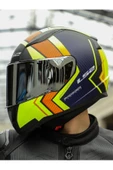 LS2 RAPID 2 EXTRA MAT NEON SARI-NAVY MAVİ KASK - 2