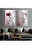 Harikabirev HARİKABİREV|SOFT GRİ KIRMIZI ÇİÇEKLER 1|ÇERÇEVELİ CAM TABLO  2Lİ DİKEY thumbnail 1