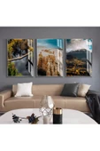 Harikabirev HARİKABİREV|SONBAHAR SEVİLEN MANZARA KOMBİN YENİ|ÇERÇEVELİ CAM TABLO 3LÜ DİKEY thumbnail 1
