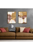Harikabirev HARİKABİREV|TARÇIN-GOLD RENGİ SOYUT KOMBİN |ÇERÇEVELİ CAM TABLO 2Lİ DİKEY thumbnail 1