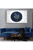 Harikabirev HARİKABİREV|LACİVERT-GÜMÜŞ SONSUZLUK ÇİÇEĞİ ORTA KOMBİN |ÇERÇEVELİ TEMPERLİ CAM TABLO TEKLİ YATAY thumbnail 1