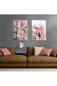 Harikabirev HARİKABİREV|ÇİÇEK VE SOYUT KOMBİNİ SOFT PEMBE |ÇERÇEVELİ CAM TABLO 2Lİ DİKEY thumbnail 1