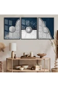Harikabirev HARİKABİREV|LACİVERT-GÜMÜŞ SOYUT KOMBİNİ 13 |ÇERÇEVELİ CAM TABLO TEMPERLİ 3LÜ DİKEY thumbnail 1