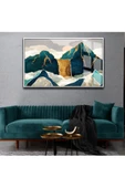 Harikabirev HARİKABİREV|YENİ TURKUAZ RENK SOYUT DAĞ |ÇERÇEVELİ TEMPERLİ CAM TABLO TEKLİ YATAY thumbnail 1