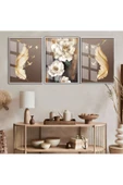 Harikabirev HARİKABİREV|GOLD TÜY KUŞ VE ÇİÇEK KOMBİNİ 12|ÇERÇEVELİ CAM TABLO TEMPERLİ 3LÜ DİKEY thumbnail 1