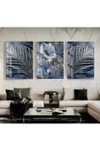 Harikabirev HARİKABİREV|LACİVERT-GRİ RENK ÇİÇEK YAPRAK KOMBİN 001 |ÇERÇEVELİ CAM TABLO TEMPERLİ 3LÜ DİKEY thumbnail 2
