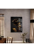 Harikabirev HARİKABİREV|ÇİÇEK TABLOSU SOYUT ÇİÇEK GOLD SİYAH 03|ÇERÇEVELİ TEMPERLİ CAM TABLO TEKLİ DİKEY thumbnail 1