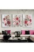 Harikabirev HARİKABİREV|SOLUK PEMBE RENK ÇİÇEK DEMETİ KOMBİN 006|ÇERÇEVELİ CAM TABLO TEMPERLİ 3LÜ DİKEY thumbnail 1