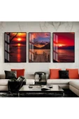 Harikabirev HARİKABİREV|KIRMIZI RENK YAZ-DENİZ MANZARASI|ÇERÇEVELİ TEMPERLİ CAM TABLO 3LÜ DİKEY thumbnail 1