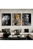 Harikabirev HARİKABİREV|ASLAN-KAPLAN-LEOPAR TABLOSU 02|ÇERÇEVELİ TEMPERLİ CAM TABLO 3LÜ DİKEY thumbnail 1