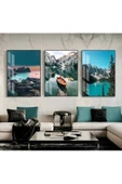 Harikabirev HARİKABİREV|MAVİ RENK DENİZ GÖL MANZARA KOMBİNİ |ÇERÇEVELİ TEMPERLİ CAM TABLO 3LÜ DİKEY thumbnail 1