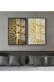 Harikabirev HARİKABİREV|GRİ-GOLD KOMBİNİ SOYUT ŞEKİLER 3 |ÇERÇEVELİ CAM TABLO 2Lİ DİKEY thumbnail 1