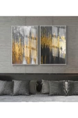 Harikabirev HARİKABİREV|GRİ-GOLD KOMBİNİ SOYUT ŞEKİLER 4 |ÇERÇEVELİ CAM TABLO 2Lİ DİKEY thumbnail 1