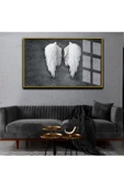 Harikabirev HARİKABİREV|BEYAZ KANATLAR ANTRASİT GRİ |ÇERÇEVELİ CAM TABLO TEKLİ YATAY thumbnail 1