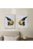 Harikabirev HARİKABİREV|GOLD LACİVERT RENK KELEBEK KANADI|ÇERÇEVELİ CAM TABLO 2Lİ DİKEY thumbnail 1