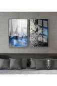 Harikabirev HARİKABİREV|LACİVERT-GRİ KOMBİNİ KAYIK-SOYUT KOMBİNİ |ÇERÇEVELİ CAM TABLO 2Lİ DİKEY thumbnail 1