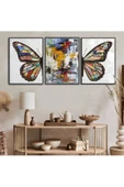 Harikabirev HARİKABİREV|VEKTÖREL KOMBİN KELEBEK-SOYUT |ÇERÇEVELİ TEMPERLİ CAM TABLO 3LÜ DİKEY thumbnail 1