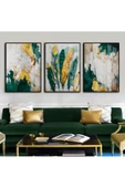 Harikabirev HARİKABİREV|ZÜMRÜT-GOLD KOMBİNİ TÜY-SOYUT KOMBİNİ|ÇERÇEVELİ TEMPERLİ CAM TABLO 3LÜ DİKEY thumbnail 1