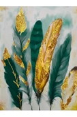 Harikabirev HARİKABİREV|ZÜMRÜT-GOLD KOMBİNİ TÜY-SOYUT KOMBİNİ|ÇERÇEVELİ TEMPERLİ CAM TABLO 3LÜ DİKEY thumbnail 2