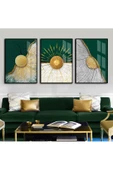 Harikabirev HARİKABİREV|ZÜMRÜT-GOLD KOMBİNİ SOYUT ŞEKİLLER KOMBİNİ |ÇERÇEVELİ TEMPERLİ CAM TABLO 3LÜ DİKEY thumbnail 1