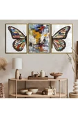 Harikabirev HARİKABİREV|VEKTÖREL KOMBİN KELEBEK-SOYUT |ÇERÇEVELİ TEMPERLİ CAM TABLO 3LÜ DİKEY thumbnail 1