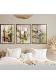 Harikabirev HARİKABİREV|SOFT RENK ÇİÇEKLER|ÇERÇEVELİ TEMPERLİ CAM TABLO 3LÜ DİKEY thumbnail 1