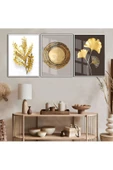 Harikabirev HARİKABİREV|GOLD-KAHVERENGİ ÇİÇEK SOYUT YAPRAK KOMBİNİ|ÇERÇEVELİ TEMPERLİ CAM TABLO 3LÜ DİKEY thumbnail 1
