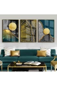 Harikabirev HARİKABİREV|TURKUAZ-GOLD EN ŞIK SOYUT KOMBİNİ|ÇERÇEVELİ TEMPERLİ CAM TABLO 3LÜ DİKEY thumbnail 1