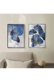 Harikabirev |lacivert-gümüş Kombini Sonsuzluk Çiçekleri|çerçeveli Temperli Cam Tablo 2li Dikey thumbnail 1