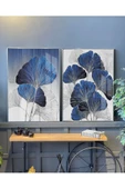 Harikabirev |lacivert-gümüş Kombini Sonsuzluk Çiçekleri|çerçeveli Temperli Cam Tablo 2li Dikey thumbnail 2