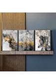 Harikabirev |gri-gold Kombini Soyut Şekiller |çerçeveli Temperli Cam Tablo 3lü Dikey thumbnail 2