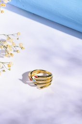 Gold El Figürlü,Ojeli Ayarlanabilir Yüzük - 2