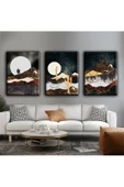Harikabirev HARİKABİREV|KAHVERENGİ-SİYAH-GOLD SOYUT MANZARA ART|3LÜ KANVAS DKYKNVS - 1