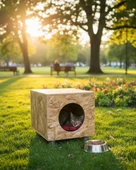 Reyo Kedi Evi Dış Ortam Uygun Ahşap Kedi Evi OSB Plastik Ayak 40x40x30 cm - CAT15 thumbnail 1