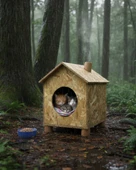 Reyo Kedi Evi Dış Ortam Uygun Ahşap Kedi Evi OSB 43x40x37 cm - CAT14 thumbnail 2