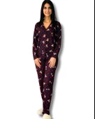 Kadın Teddy Bear Ayıcık Desenli Süet Düğmeli Ekose Pijama Takımı (Kırmızı-Lacivert) thumbnail 1