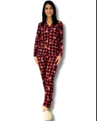 Kadın Teddy Bear Ayıcık Desenli Süet Düğmeli Ekose Pijama Takımı (Siyah) thumbnail 1