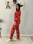 Kadın Teddy Bear Ayıcık Desenli Süet Düğmeli Pijama Takımı (Kırmızı) thumbnail 3