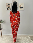 Kadın Teddy Bear Ayıcık Desenli Süet Düğmeli Pijama Takımı (Kırmızı) thumbnail 4