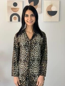 Kadın Leopar Desenli Süet Düğmeli Pijama Takımı thumbnail 4