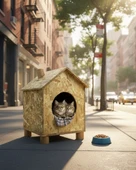 Reyo Kedi Evi Dış Ortam Uygun Ahşap Kedi Evi OSB 43x40x37 cm - CAT14 thumbnail 1